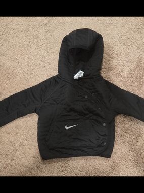 Nike Kids Black Hooded Puffer Pullover with Front Pocket